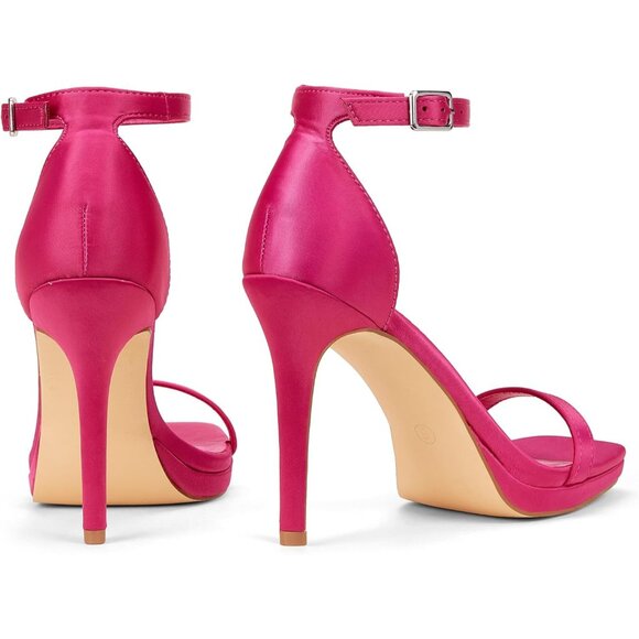 Women's Hot Pink Synthetic Open Square Toe Ankle Strap High Heel Sandals - Picture 3 of 9